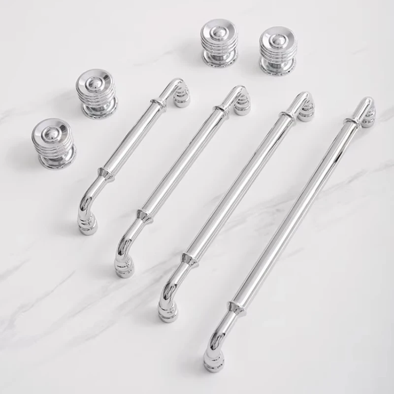 Schlafzimmertürknöpfe und -griffe, Möbelbeschläge aus Messing in Silber, Schrankgriffe für Möbel, Schubladenknöpfe, Küchenschrankgriffe – Detail 1