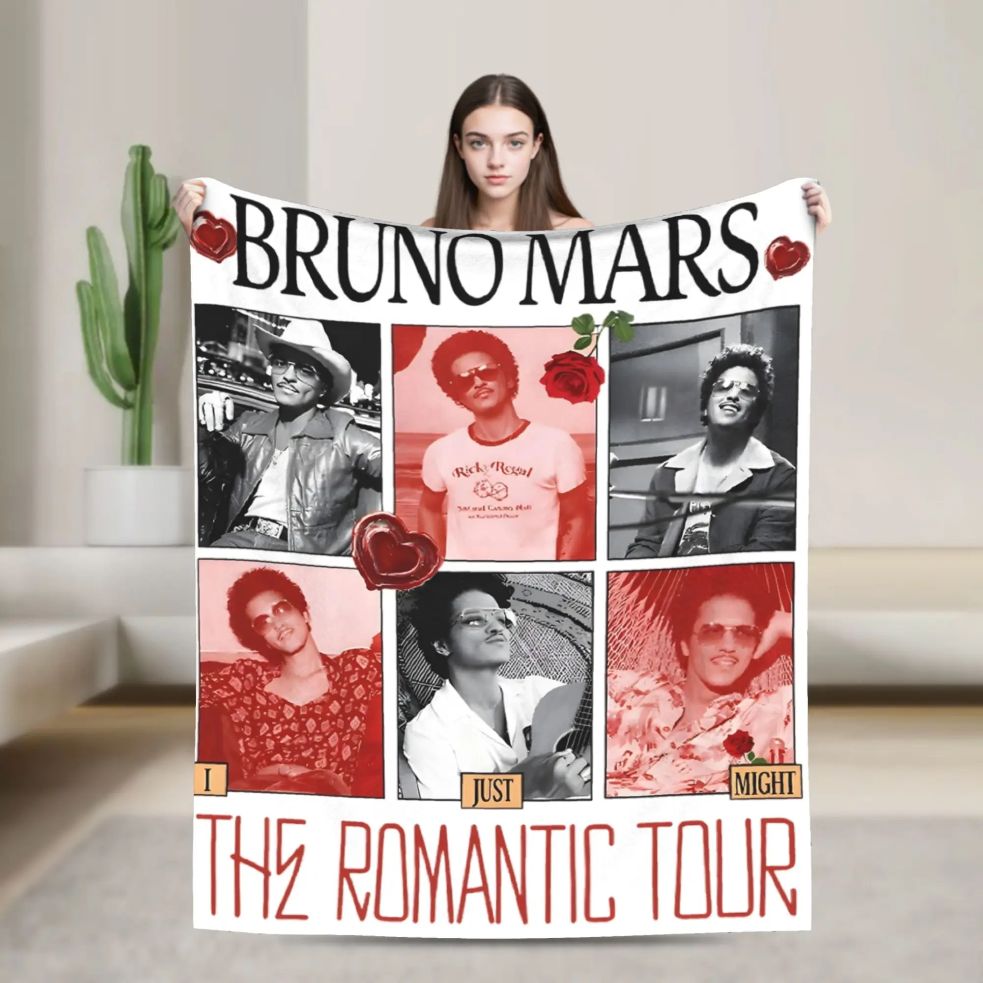 Super Soft Bruno Mars Romantic Tour 2026 Throw Blanket Premium Fleece Flannel Lightweight  Bed Blanket Warm Plush Bedspread