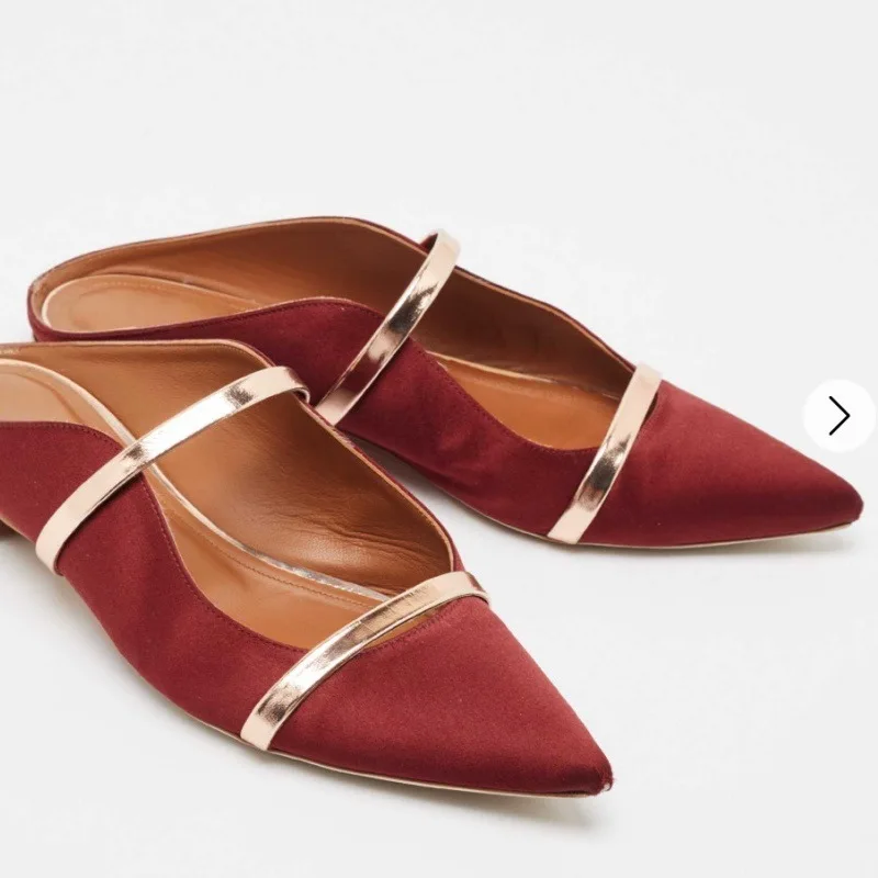 Fashion Women Pointed Toe Metal Decoration Slippers Sexy Laides Shallow Square Heels Autumn Solid Shoes Woman's Casual Shoes