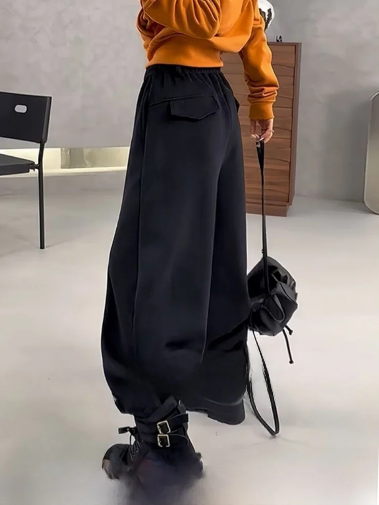 

Женские повседневные брюки с высокой талией, прямого кроя, больших размеров, свободные, стройнящие, с завязками, в корейском стиле, однотонные, для офиса и повседневной носки