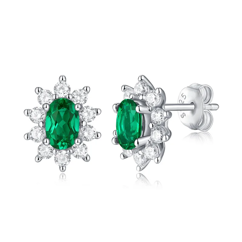 Fashion 925 Sterling Silver Inlaid Zircon Oval Cultivate Emeralds Earring For Women Luxury Party Jewelry Gift