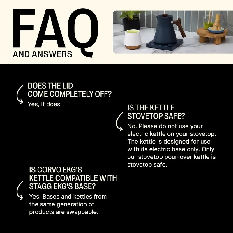 Fellow Corvo EKG กาต้มน้ําไฟฟ้า - เทไฟฟ้าเหนือกาแฟและหม้อชา - กาต้มน้ําไฟฟ้าทําความร้อนอย่างรวดเร็ว - ควบคุมอุณหภูมิ