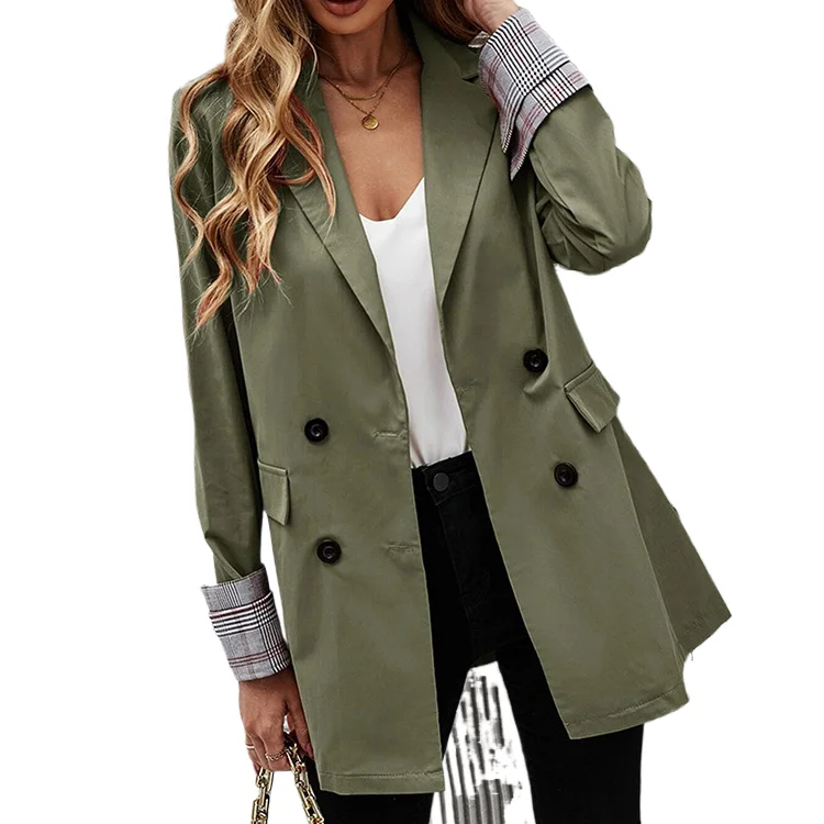 

Autumn Coat For Women Fashion Lapel Double Breasted Plaid Print Long Sleeved Suit Elegant Office Lady New