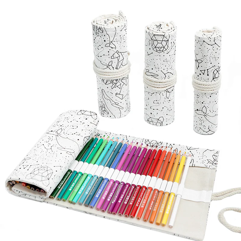 12/24/36/48/72 Hole Colorful Cloth Pencil Case Stationery Cosmetic Pencil Storage Bag Pencil School Supplies Fashion Pencils Bag