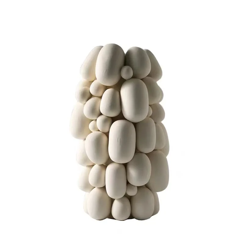 Simple modern ceramic stacked stone vase home model room sales office round ball flower ware art decoration ornament