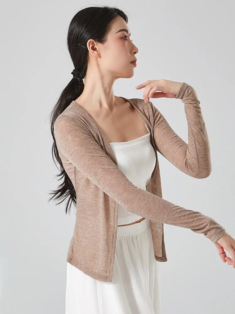 cardigan-de-manga-comprida-de-cor-solida-roupa-de-danca-moderna-feminina-frente-aberta-ajuste-solto-traje-de-pratica-para-performance-em-palco