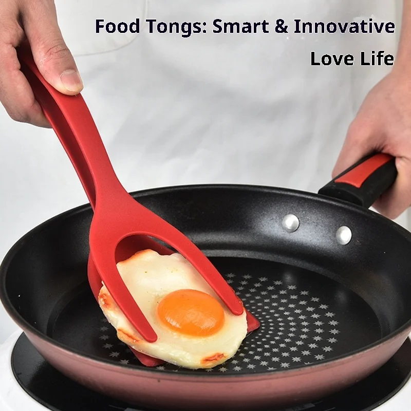 

2 in 1 Grip Flip Spatula Clamp Egg Pancake Fish French Toast Omelette Making Non Stick Home Kitchen Cooking Turner Tool