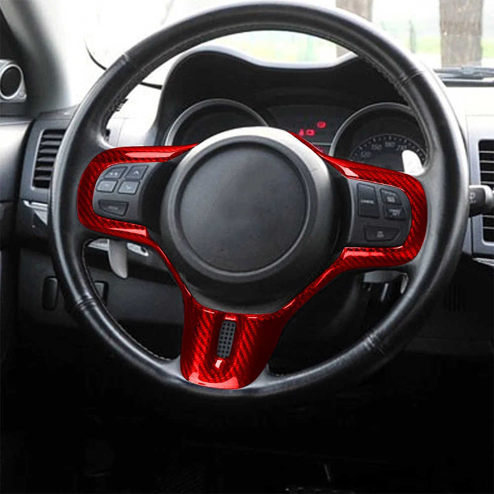 Real Red Carbon Fiber Steering Wheel Cover Trim Car Interior Accessories For Mitsubishi Lancer Evolution EVO X 10th 2008-2016