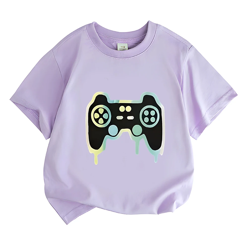 

Game Controller Print T-shirt 100% Cotton Clothes Cute Boys Girls Short Sleeve Summer Sports Tops Kids Holiday Costumes Unisex