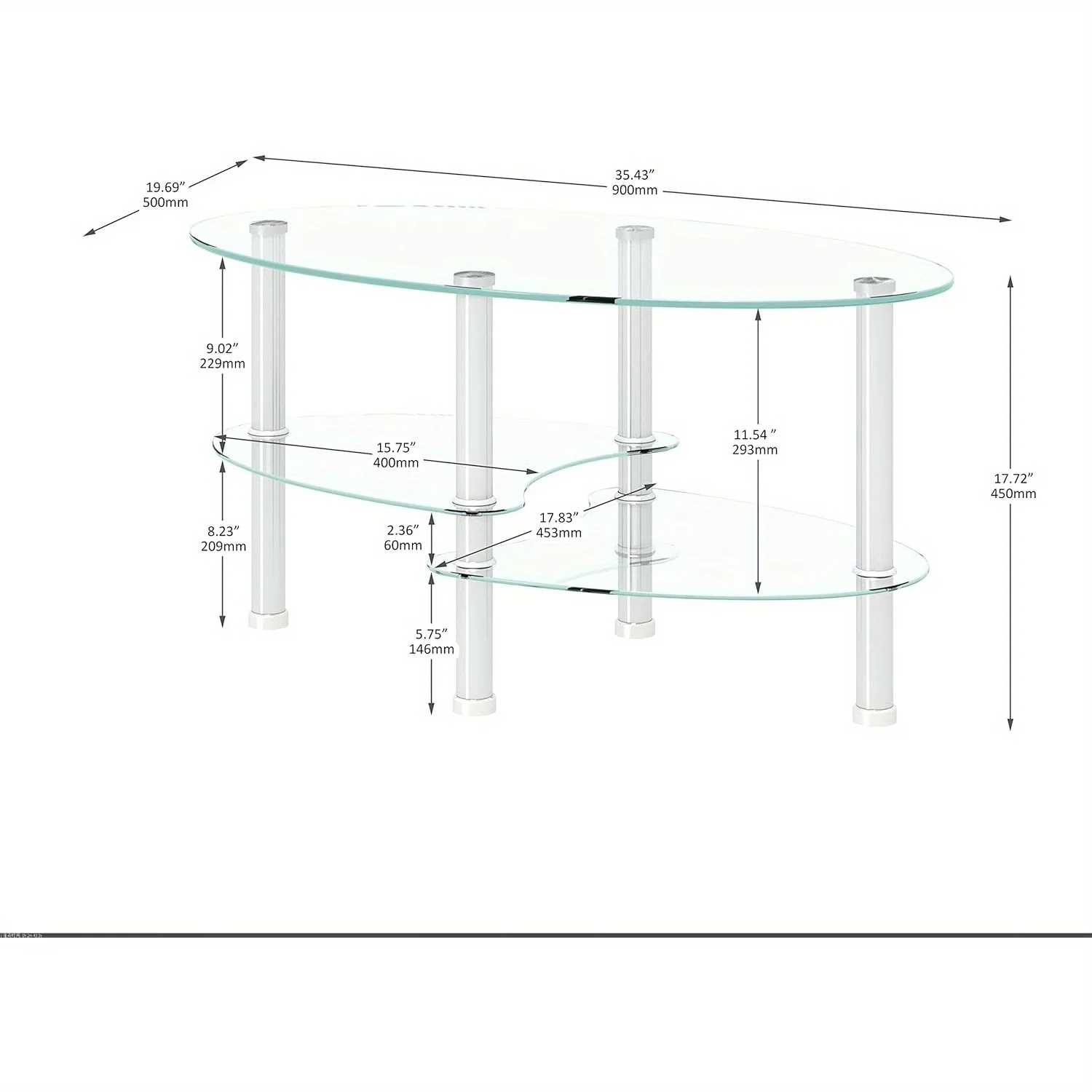 Mesa De Café De Vidro Oval Transparente Minimalista, Mesa Lateral De 3 Camadas, Perna De Madeira, Economia De Espaço, Sala De Estar, Apartamento, Decoração De Casa