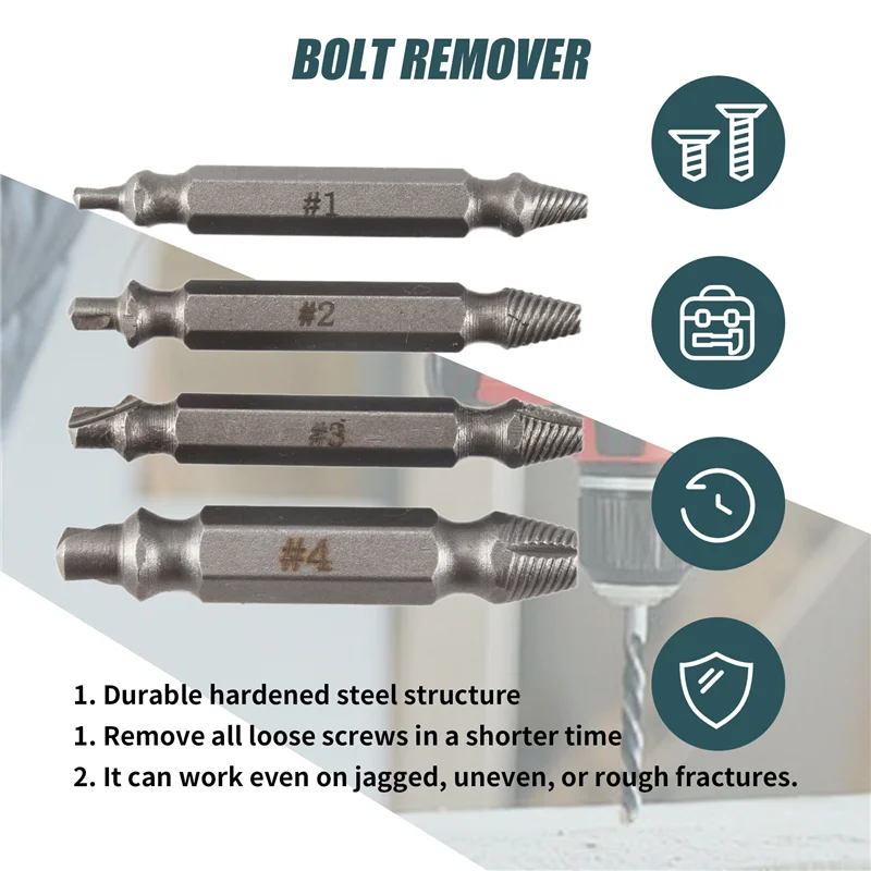 

B17B 4X Screw Extractor Drill Bits Guide Set Broken Bolt Remover Easy Out 1 2 3 4
