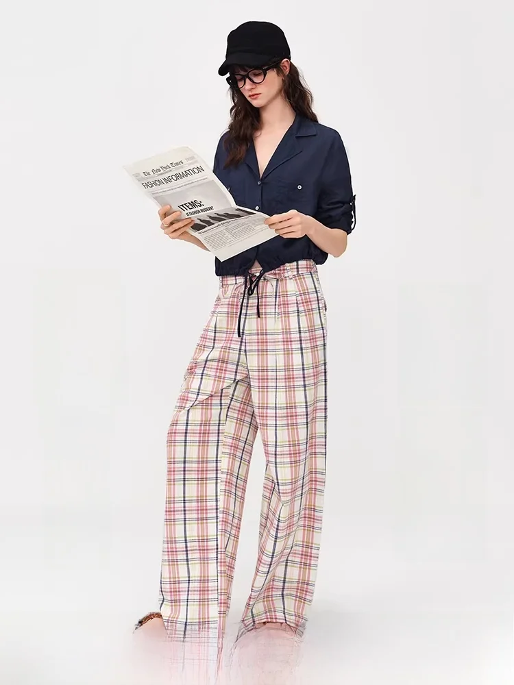 

Женские летние брюки Vivien Chen в американском ретро-стиле, прямые, с завязками, в полоску, повседневные, с высокой талией, из хлопка, новый стиль