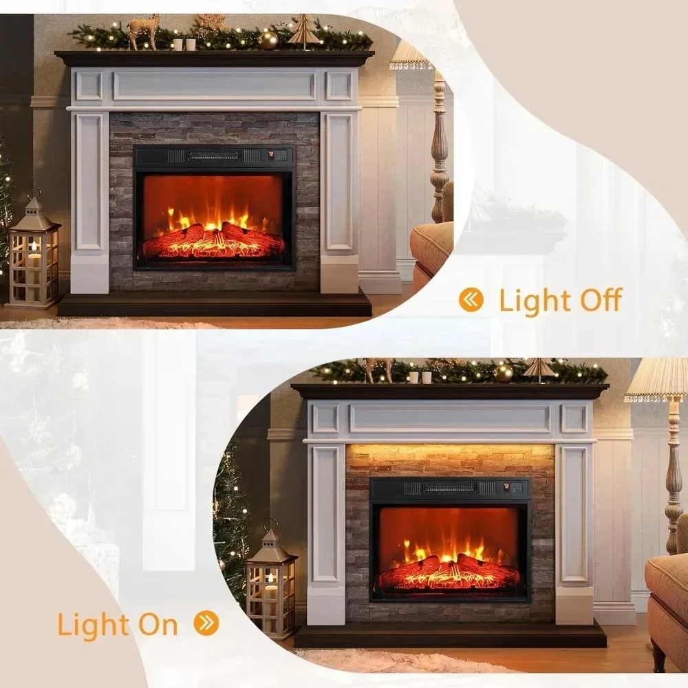 44 Inch LED Electric Fireplace with Fireplace, LED Effect and Stacked Stone Surround, Living Room Remote Timer