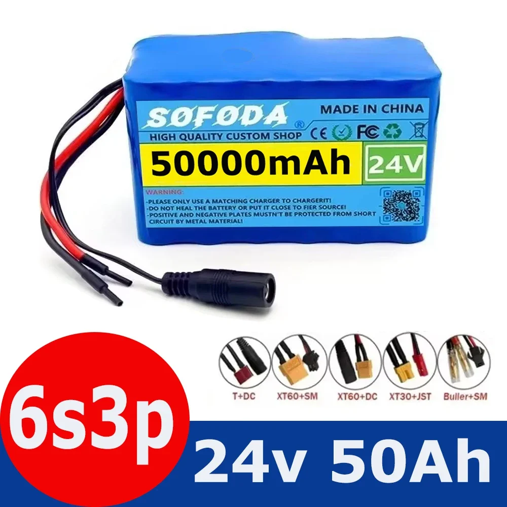 6S3P 24V 50Ah 18650 Li-ion Battery Pack 25.2V Electric Bicycle Scooter Moped Motor Wheelchair Weeder Battery Built-in BMS