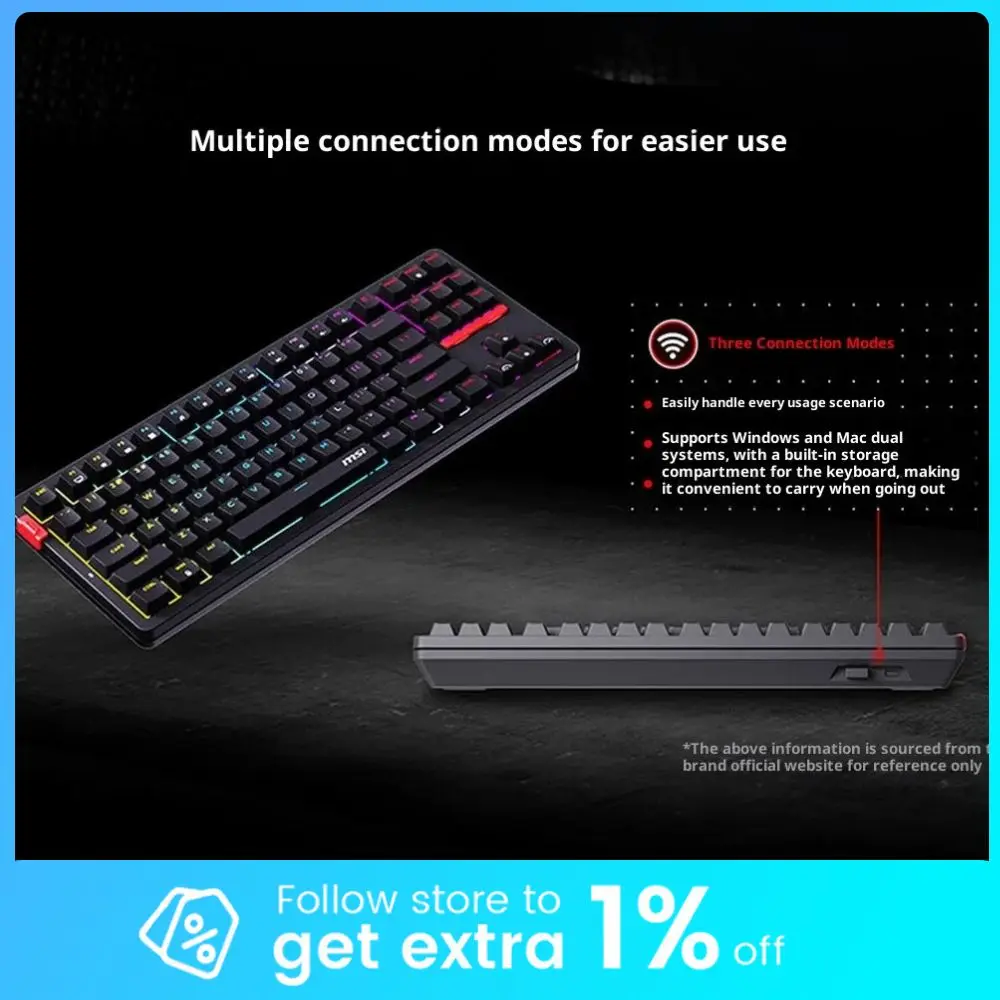 

MSI FORGE GK300W трехрежимная беспроводная механическая клавиатура игровая офисная горячая замена колпачки для клавиш из ПБТ RGB световая прокладка эргономичная клавиатура