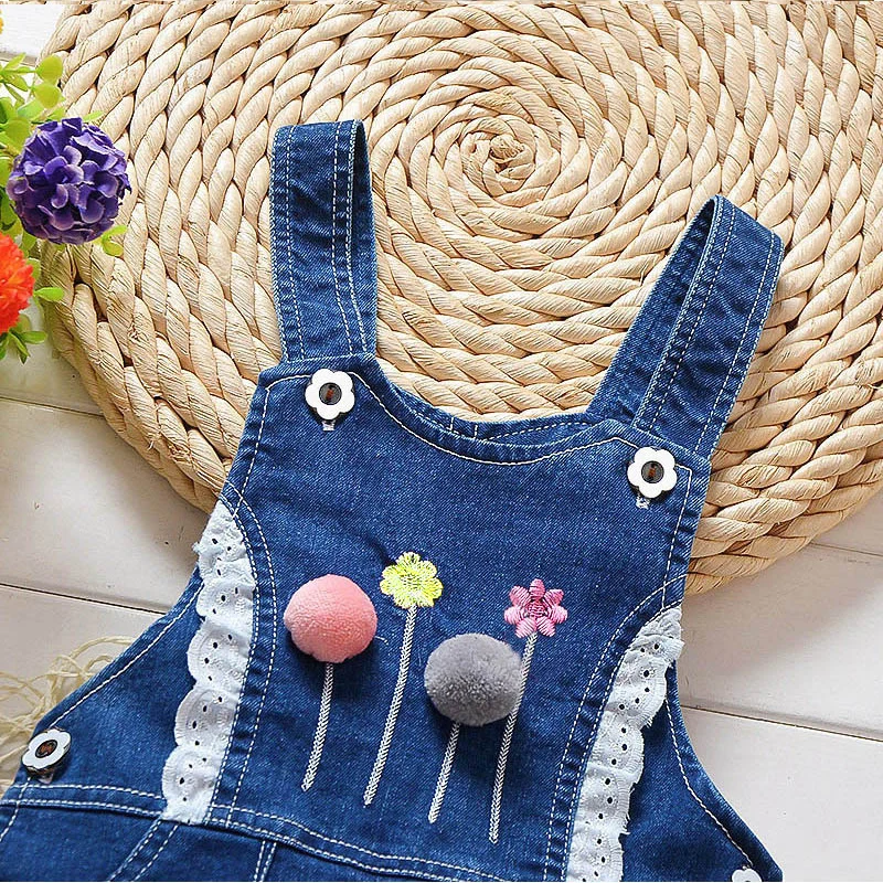 IENENS Baby Girls Overalls Kids Trousers Denim Dungarees Embroidery Butterfly Pants Toddler Infant  Jumpsuit 0-4 Years Clothes