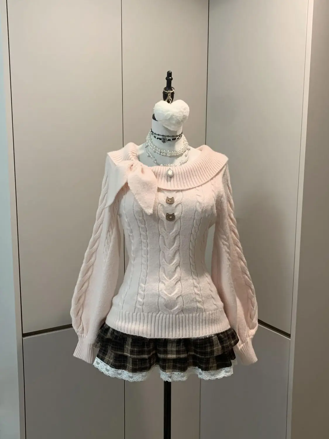 سترة محبوكة حلوة على طراز Preppy 2000s سترة Gyaru Chic الكورية Y2k سترة تريكو بأكمام طويلة #1