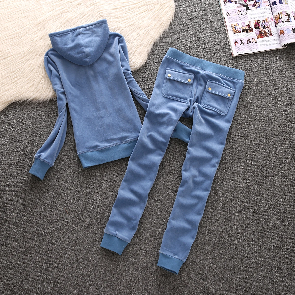 Sweatsuits Women's Velour Tracksuit Set Slim Fit 2 Piece Outfit Hooded Zip Up