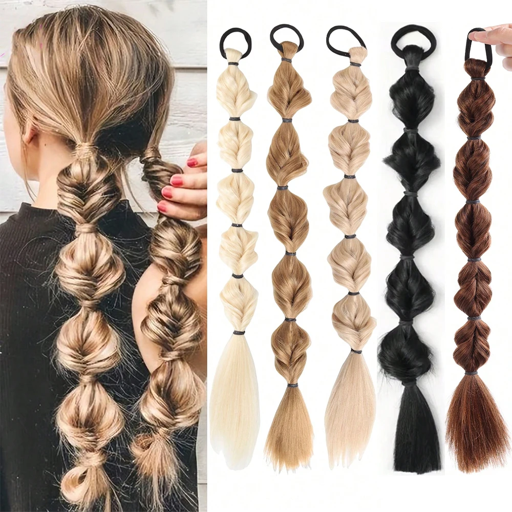 

1 шт. синтетический парик-хвост с пузырьковыми косами и резинкой для волос для женщин и детей, для повседневного использования и вечеринок