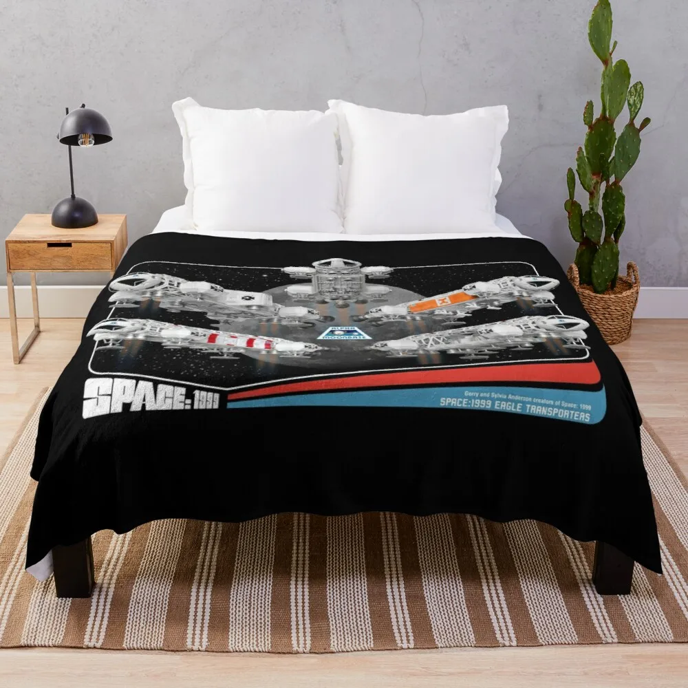 Space 1999 Eagle Transporters - Retro Collector Card Style DARK Throw Blanket Soft Bed Blankets Big Thick Furry Couple Blanket