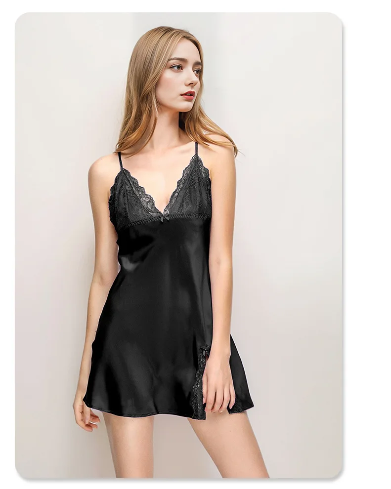 

Hot-selling sexy slit silk camisole dress for women - 100% mulberry silk nightdress, loungewear, women's pajamas for summer