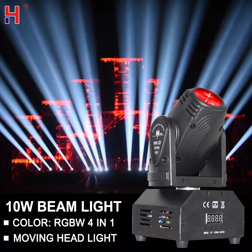 hongyi Lyre Beam Mini LED 10W RGBW 4in1 Moving Head Strobe Stage Spotlight Dmx512 Sound Activated DJ Lights For Party Disco DJ