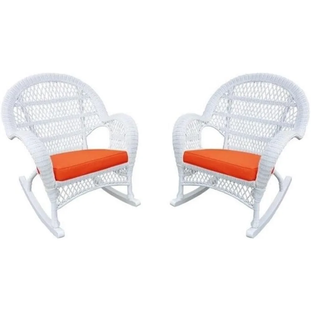 

Wicker Rocker Chair with Orange Cushion, Set of 2