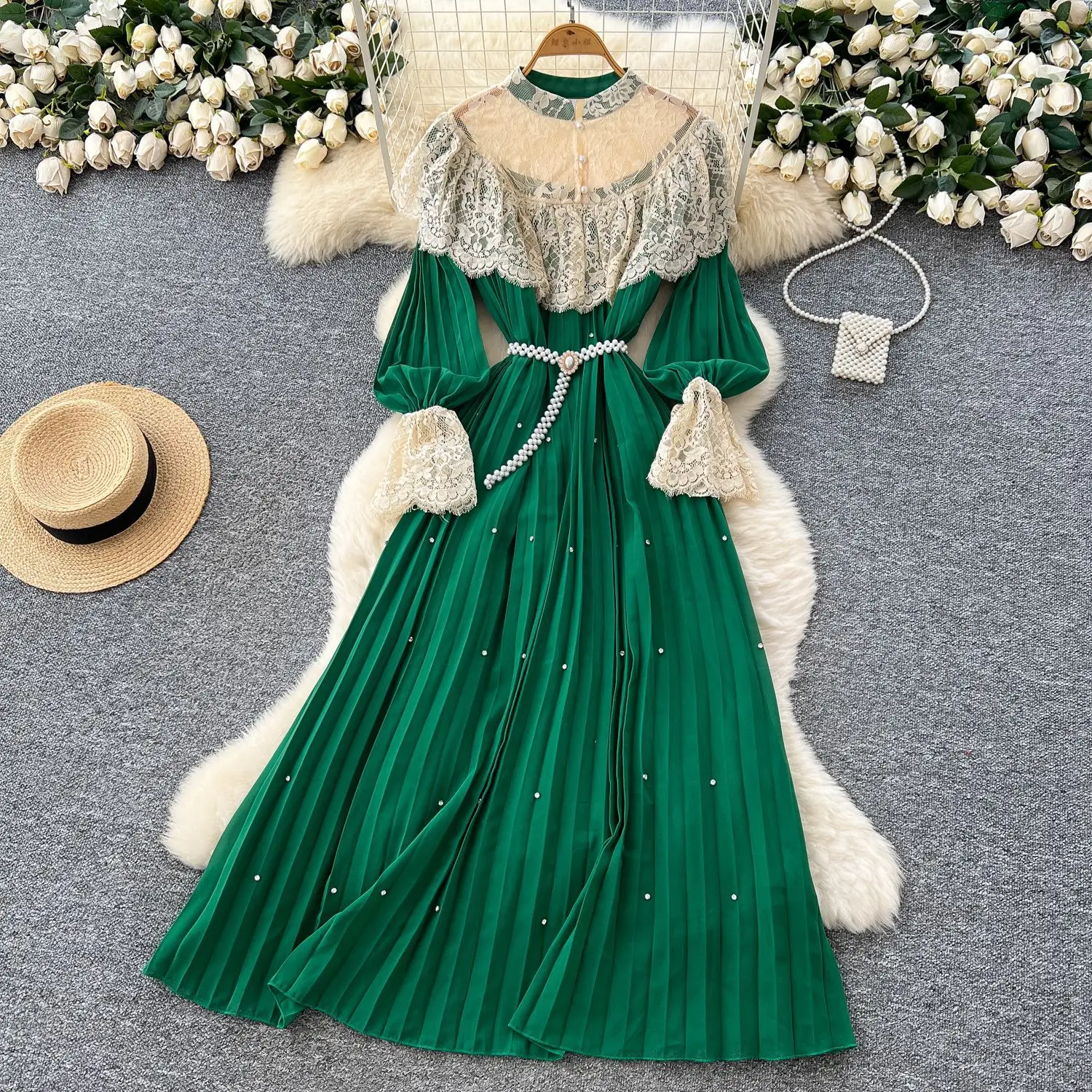 

Gown Dress Women Long Dresses Party Night Evening A Line Vestidos Streetwear Lantern Sleeve Elegant High Waist Y2k Lace Ruffles