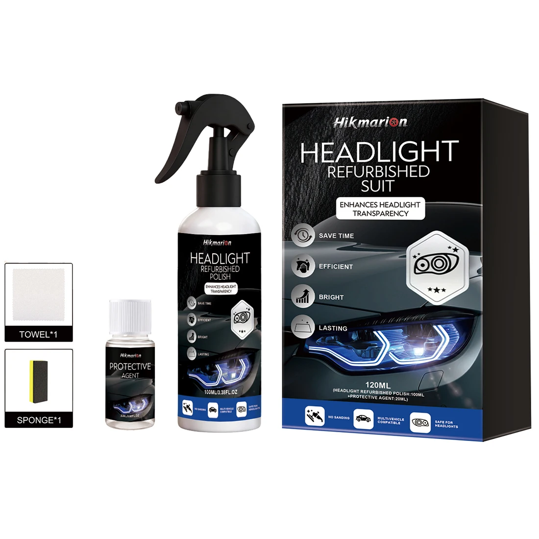 Kit de Restauração de Faróis, Fluido Restaurador de Faróis Automotivos Oxidados, Kit de Limpeza e Reparo de Faróis