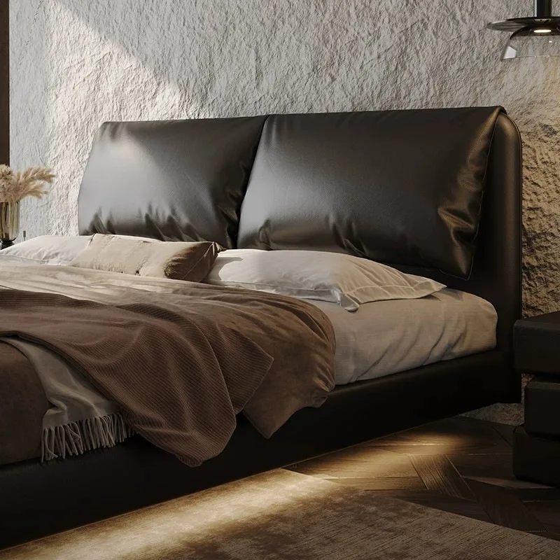 Thin bedside bed Elephant ear head Suspended window bed Master bedroom layer Cowhide air pressure storage bed