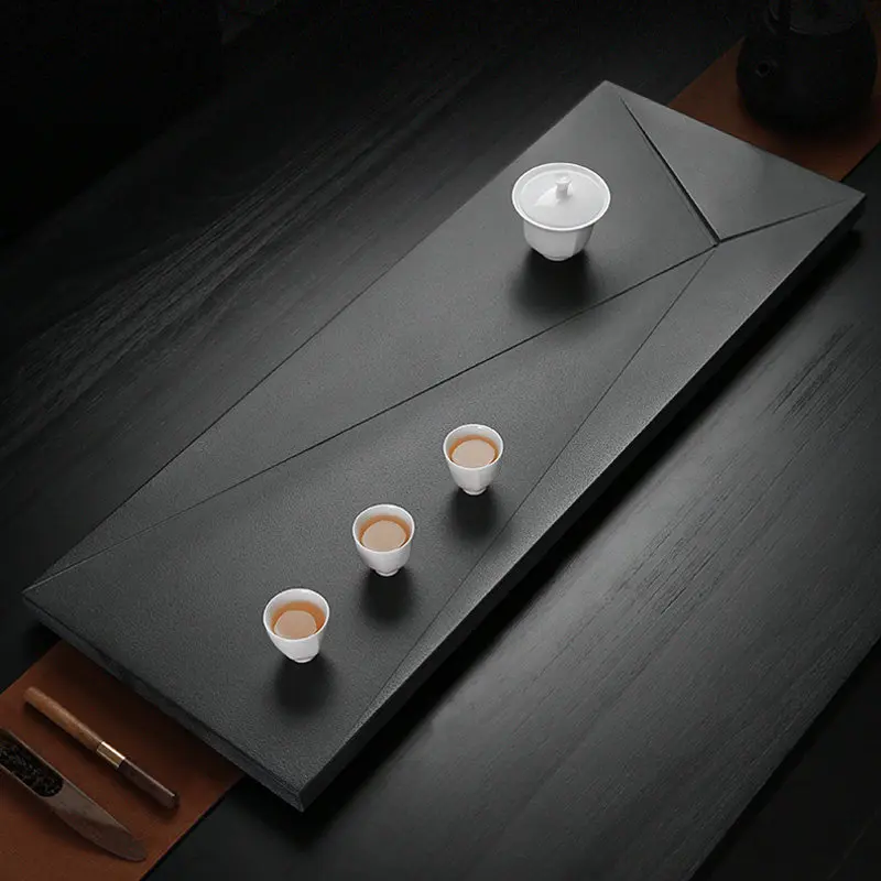 Black Long Tea Tray Chinese Office Table Rectangle Drainage Hospitality Tea Tray Pot Luxury Bandeja Madera Home Decorationgs