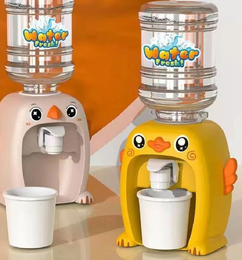 Electric Mini Water Dispenser Animal Cute Set Yellow Duck Kids\' Drinking Fountain Machine With Led Kitchen Pretend Play Home Toy