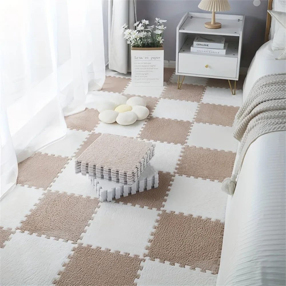 30x30cm Mattress Foam Puzzle Floor Blanket Plush Carpet Slip Proof Soft Bedroom Living Room Modular Rug Warm Home Decor