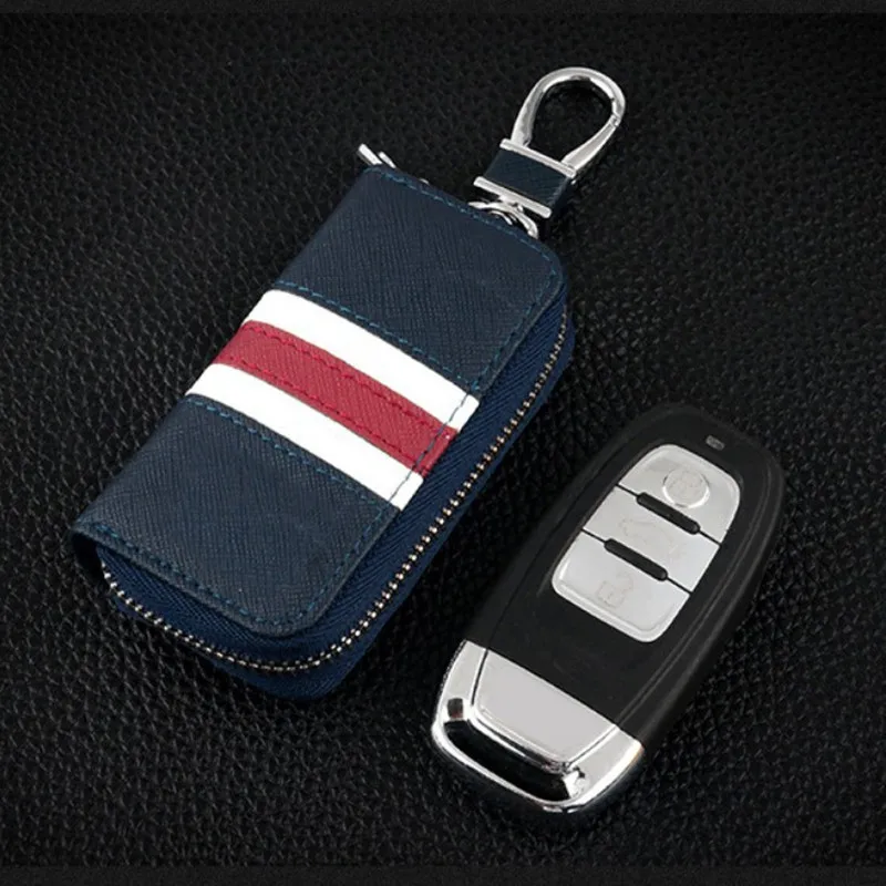 Universal Car Key Color Stripe Bag Cover Case PU Leather Key Wallet Large Capacity Unisex KeysBag Car Keychain Accessories