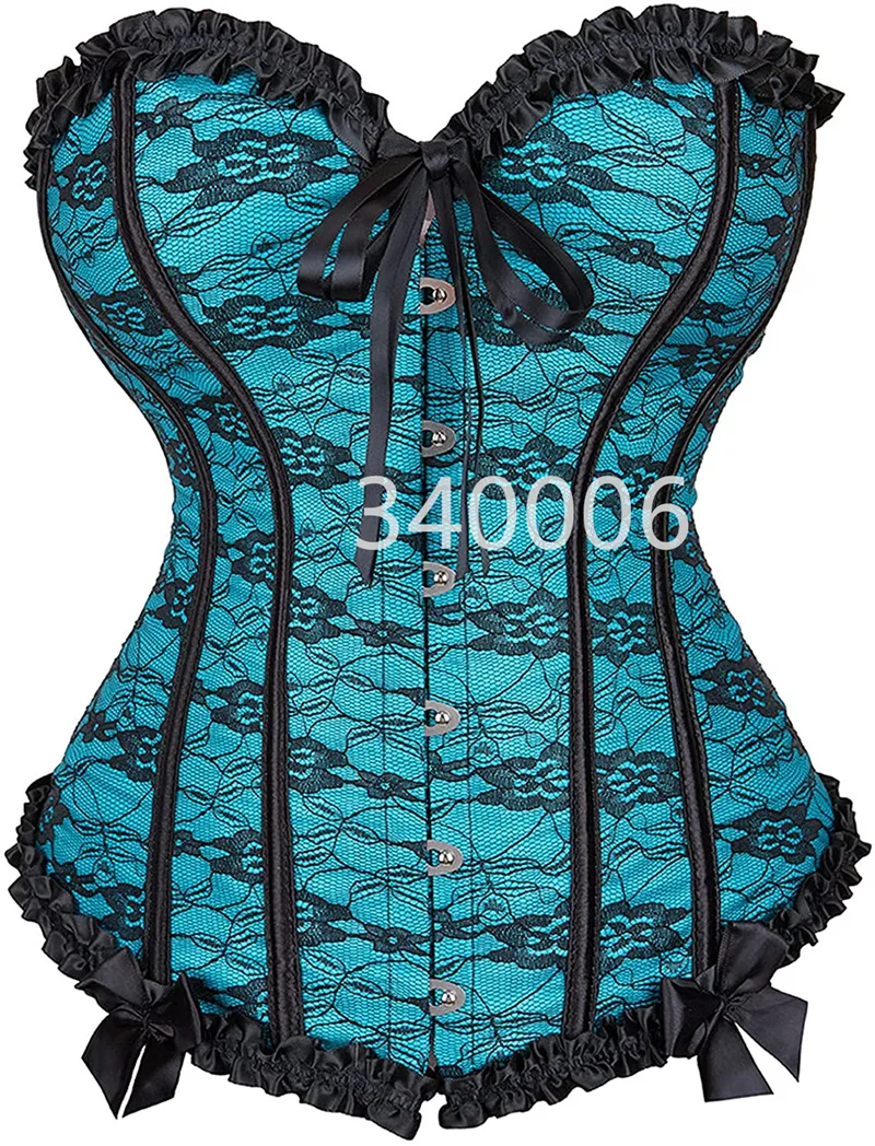 Caudatus Corsets and Bustiers Victorian Fashion Lace Up Flower Print Gothic Corselet Vintage Plus Size Sexy Halloween Blue White