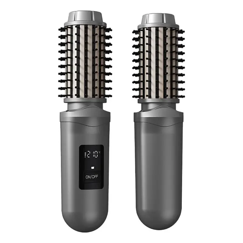 LITE-Portable Cordless Curling Iron Hair Brush,2600Mah Rechargeable Hair Curler,Wand With Negative For Curl,Styling Gray