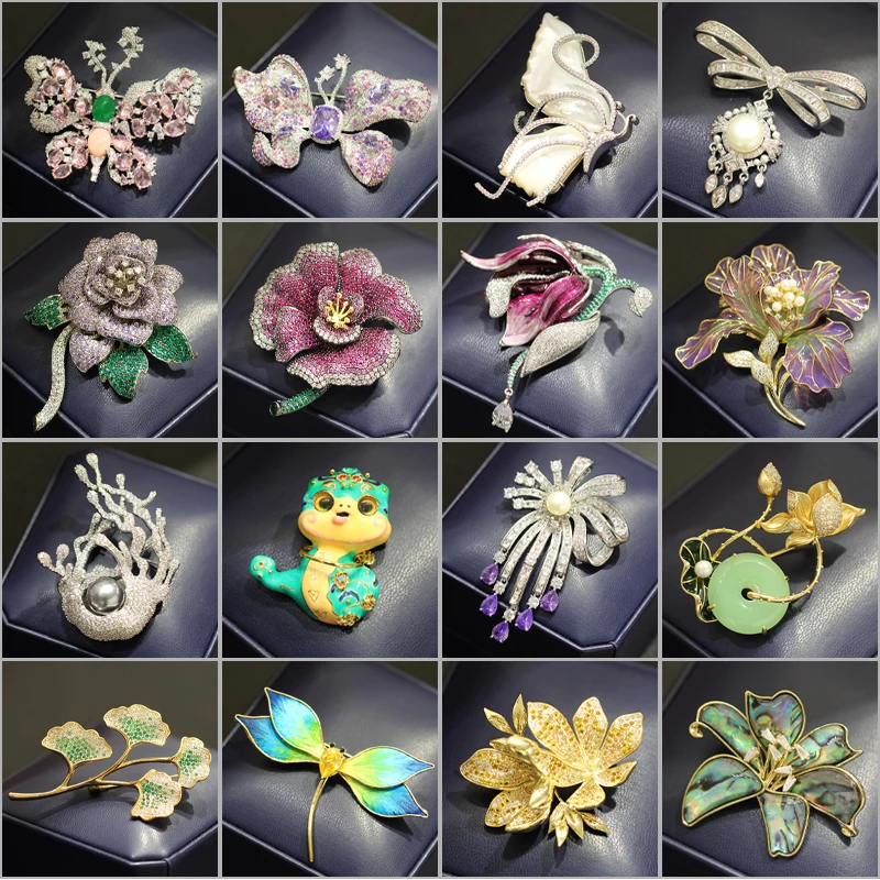 

New High-end Pink Butterfly Brooch Light Luxury Cubic Zirconia Elegant Peony Lily Corsage Clothing Accessories Pins for Women