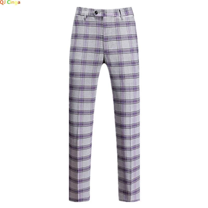 Gray Purple Men\'s Striped Suit Pants Fashion Slim Trousers Wedding Party Dress Pants Men Red Pantalones Hombre 5XL 6XL