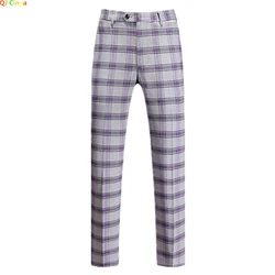 Gray Purple Men's Striped Suit Pants Fashion Slim Trousers Wedding Party Dress Pants Men Red Pantalones Hombre 5XL 6XL