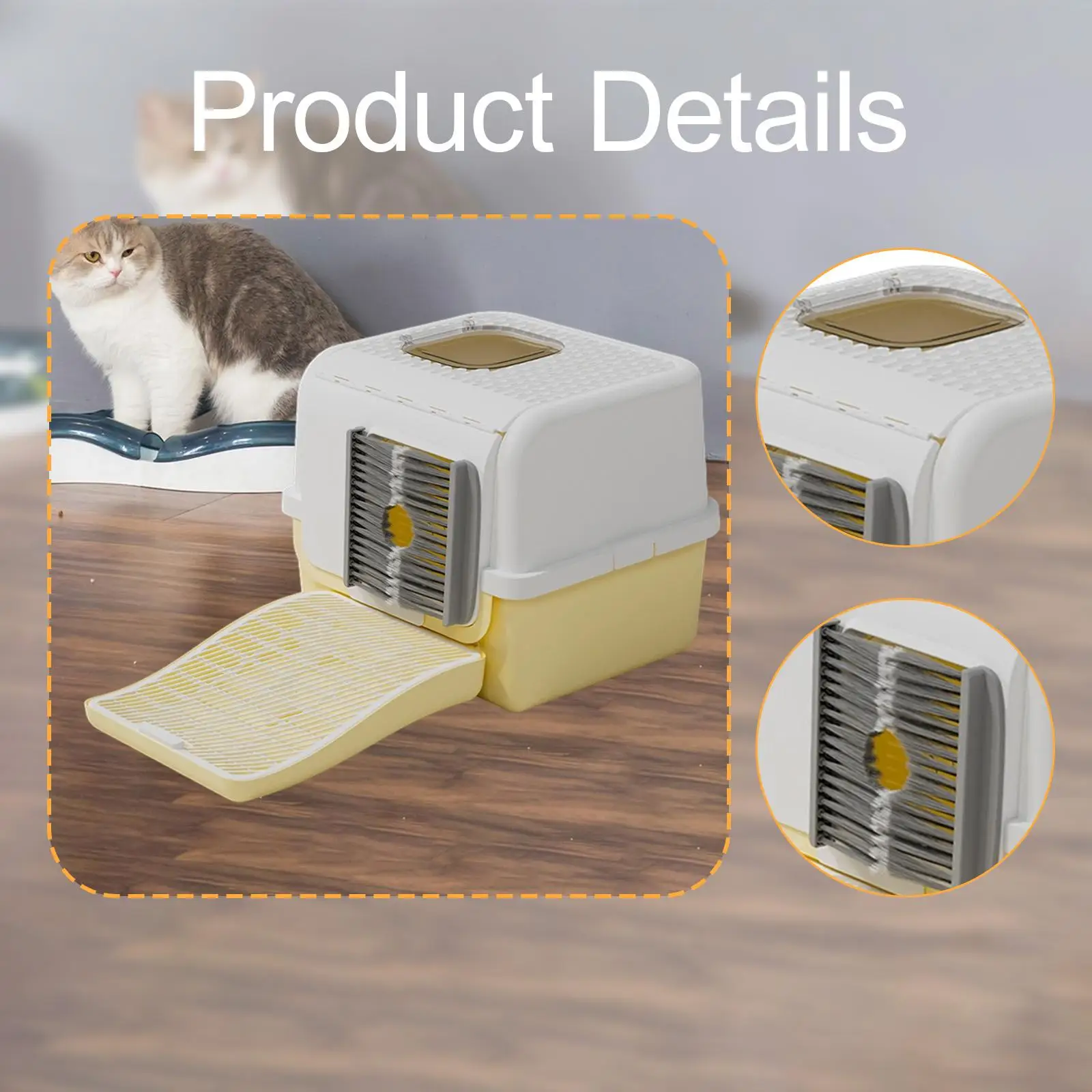 صندوق فضلات القطط المغلق لإزالة الشعر، قوي وحديث وسهل الحفاظ عليه بغطاء #5