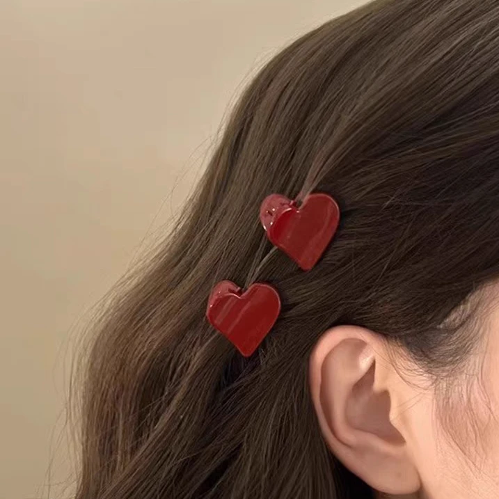 

Заколки для волос принцессы, 2 шт., мини-винтажные красные зажимы из смолы для челки, милый кавайный аксессуар для школьной вечеринки