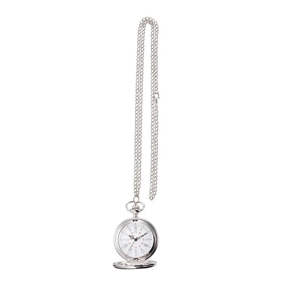 Montre de poche rétro, grande taille, Quartz lisse, chaîne argentée, à la mode, Style Vintage, léger, Durable, verre métallique