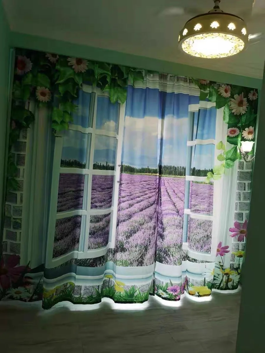 Custom Modern Rose Flower Seaside Beach Landscape Curtains for the Whole House Girl Bedroom Living Room Semi-blackout Blinds