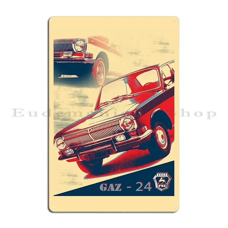 Volga Russian Classic Car Gaz 24 Metal Plaque Poster Pub Mural Print Painting Wall Mural Kitchen Tin Sign Poster