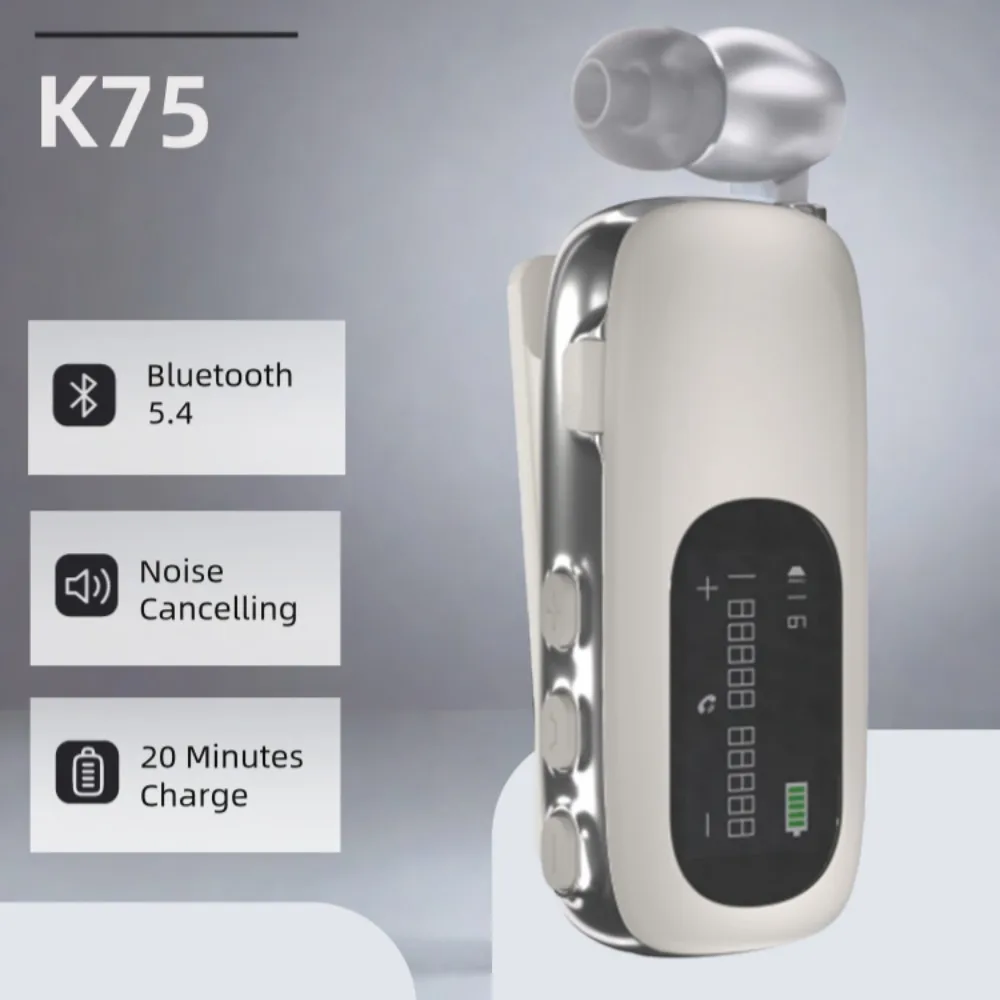 K75 Wireless Headset In-Ear Lotus Bluetooth Headphone Lavalier Business Retractable Wire K55 K65 Talk Time 20 Hours Vibrate — product photo 1 of 1