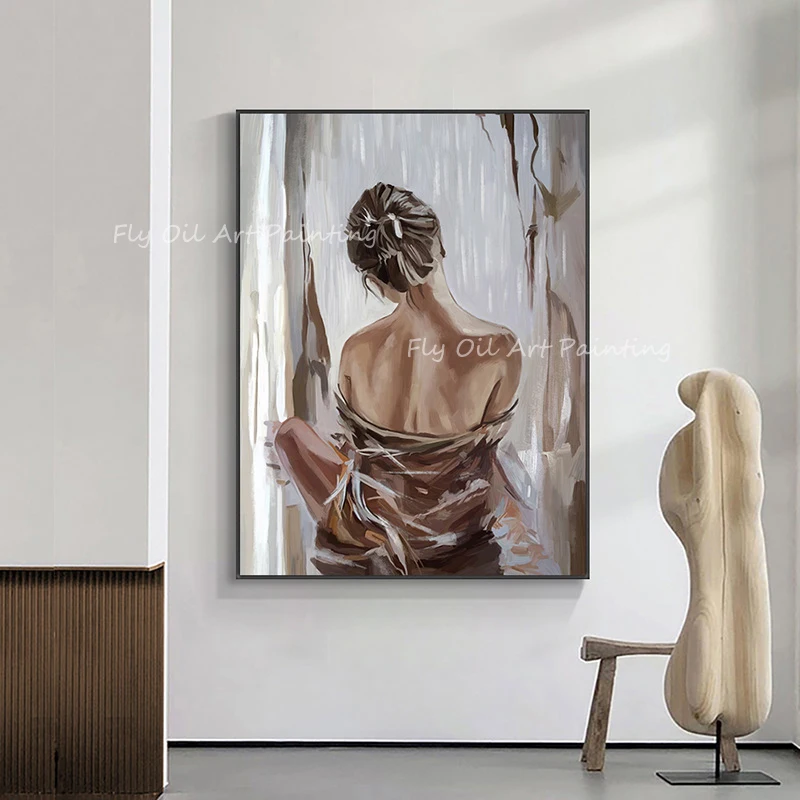 

Large size sexy girl figure 100% handmade oil painting no frame grey art on canvas wall decor picture