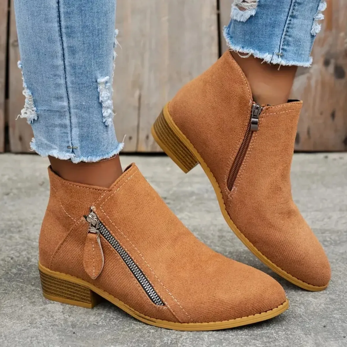 Damenstiefel Herbst/Winter Seitliche Knöchelstiefel für Damen mit niedrigem Absatz und niedrigem Schaft im College-Stil für Studentinnen, bequeme Outdoor-Schuhe. – Detail 8