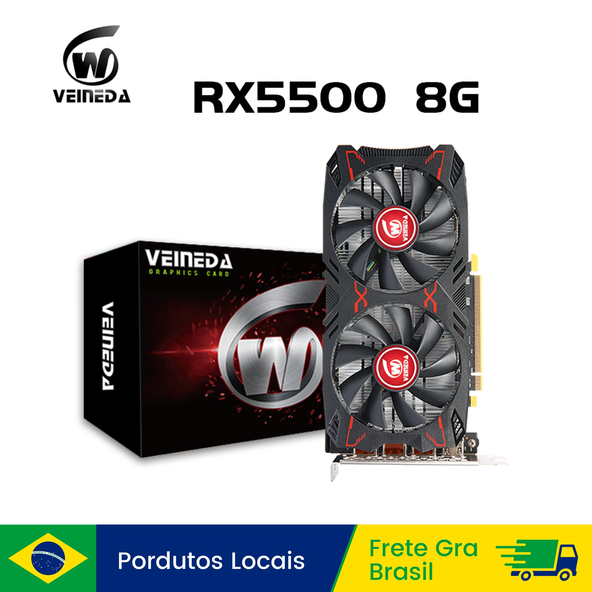 Placa de Vídeo Veineda RX 5500 8GB GPU GDDR6 128-bit 7nm para jogos, compatível com CPUs de desktop.
