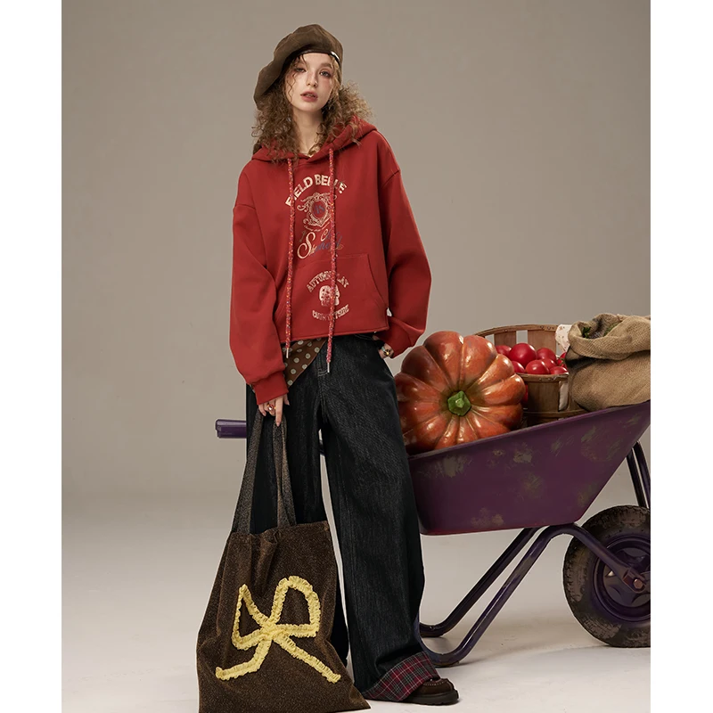 ELFSACK 2025 automne nouveautés décontracté rétro motif à carreaux Patchwork conception Demin cheville longueur pantalon pour femme