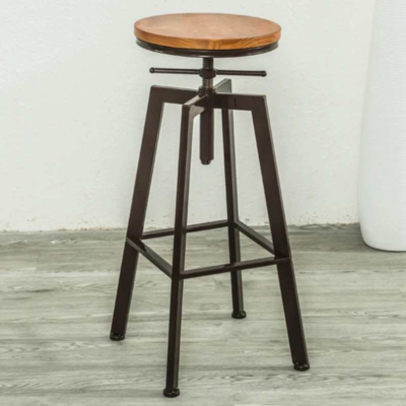 Taburete de Bar giratorio de estilo Industrial, taburete de madera maciza con base alta para mostrador, sillas de Bar Retro para el hogar con altura ajustable de 62-83cm